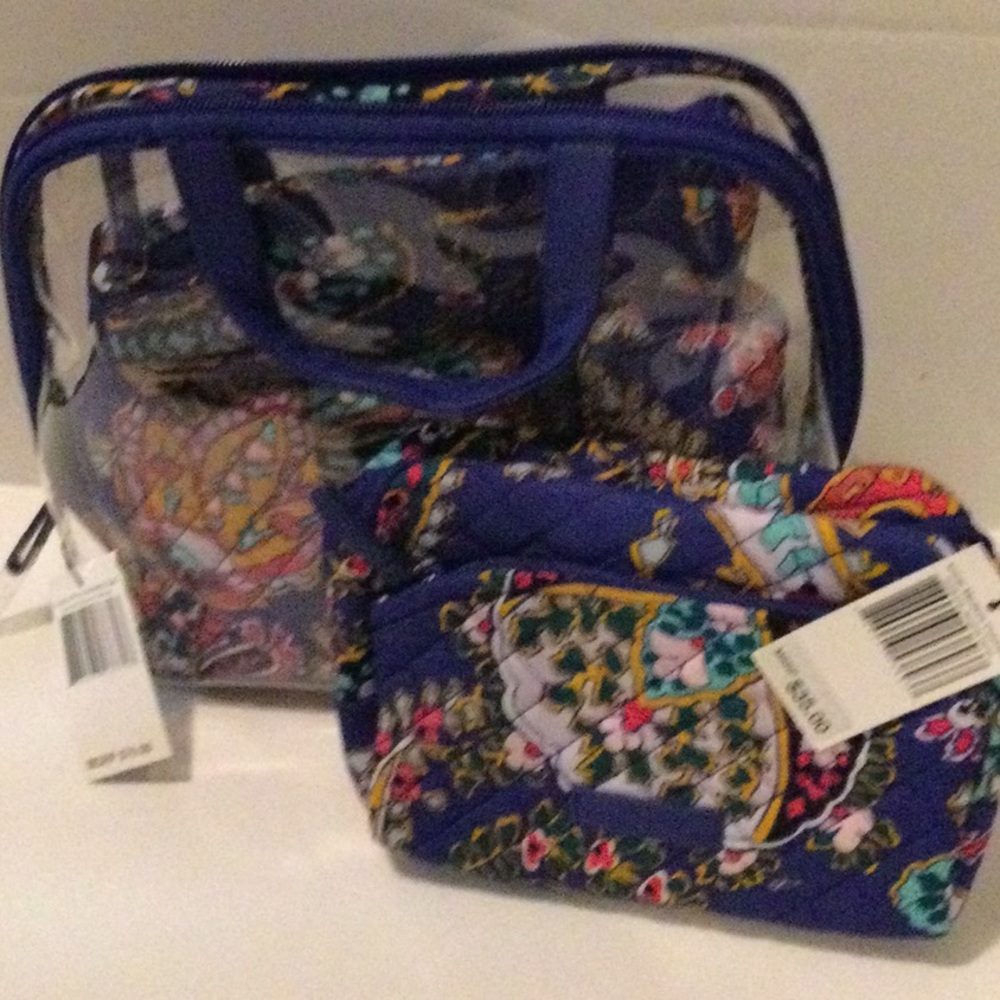 Vera Bradley 4pc cosmetic set and medium cosmetic